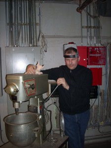 Professor Poverty getting ready to test his Denutrient ray, which instantly removes the nutrients from any food.